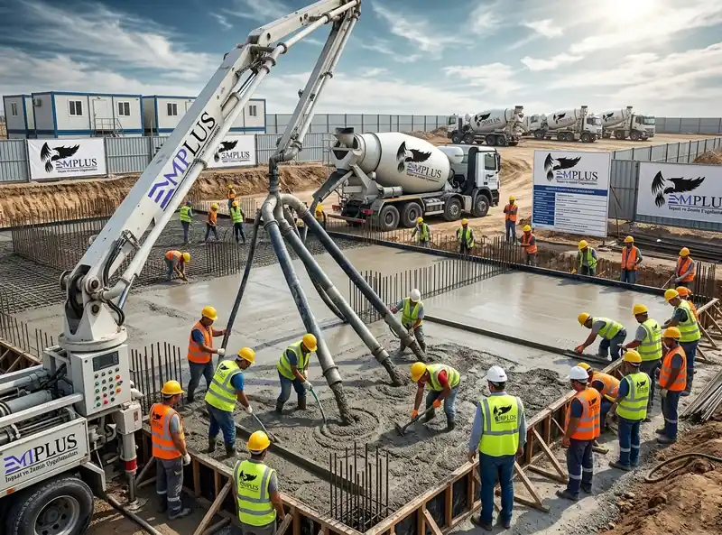 Beton pompasıyla saha betonu dökümü